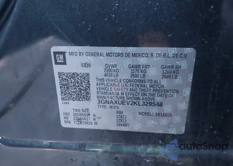 2019 Chevrolet Equinox Lt from USA, damaged, VIN 3GNAXUEV2KL329548